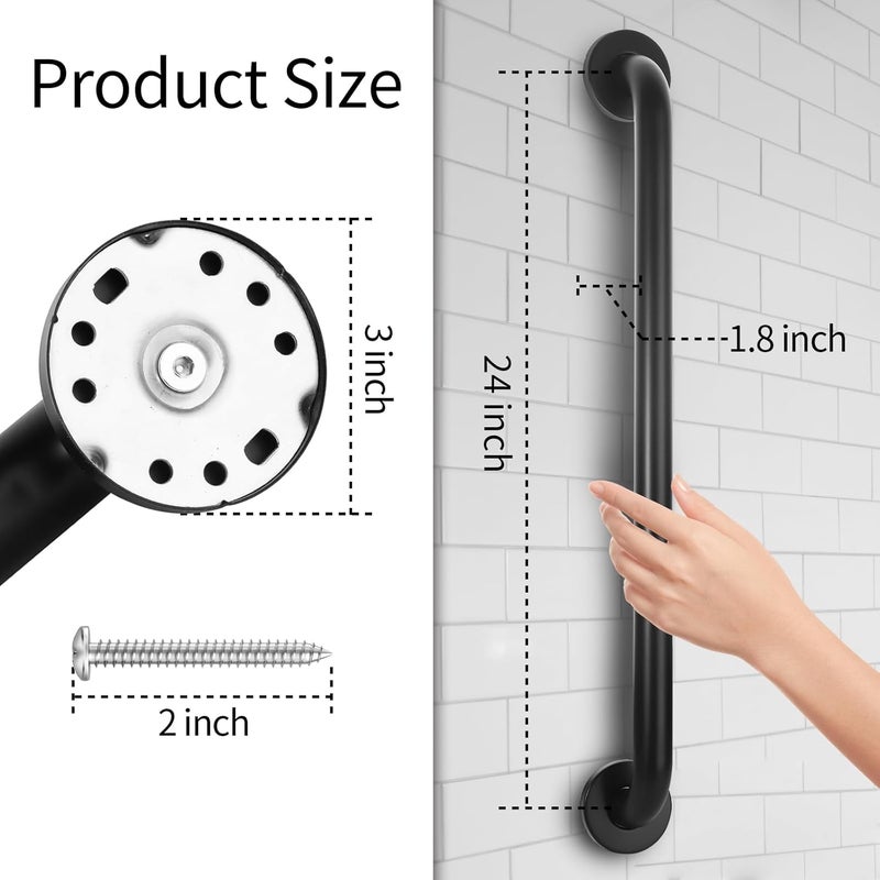 JAKARDA 24inch Handicap Grab Bar for Shower, Shower Handles for Elderly, Shower Grab Bars for Seniors with Concealed Screws Black - Image 3